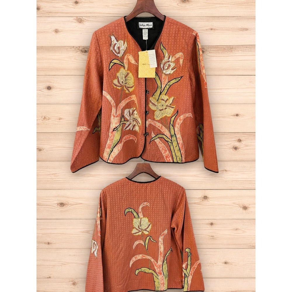 Indigo Moon Jacket Womens L NWT Embroidered Floral Boho Lightweight QVC